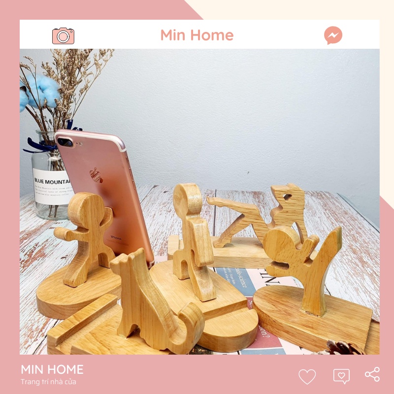 Giá đỡ điện thoại nhiều hình ngộ nghĩnh đáng yêu chất liệu gỗ tự nhiên Minhome
