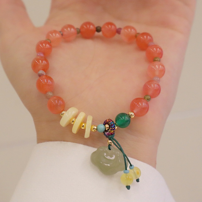 [Hàng Mới] Vòng Tay Hạt Ngọc Bích Tròn Màu Hồng Thiết Kế Niche