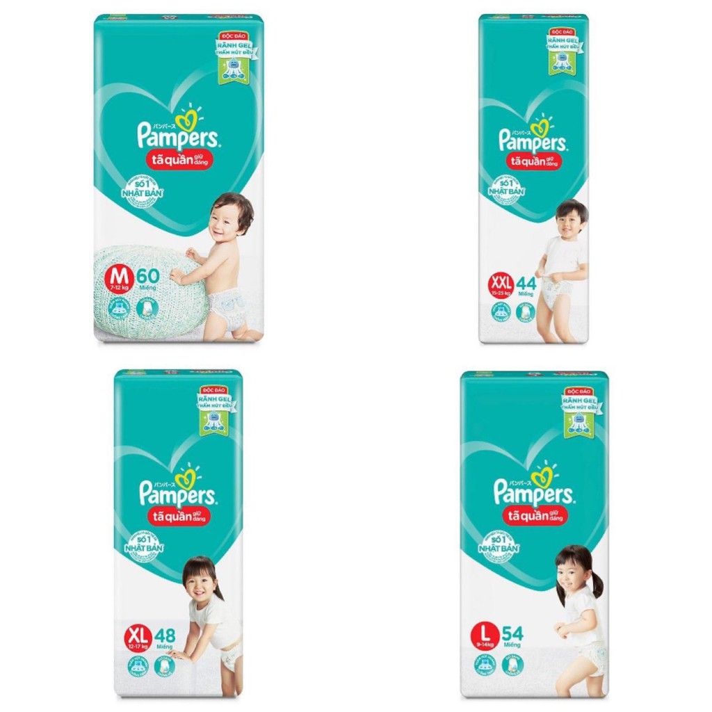 Bỉm quần Pampers dữ dáng size M60/ L54/ XL48/XXL44