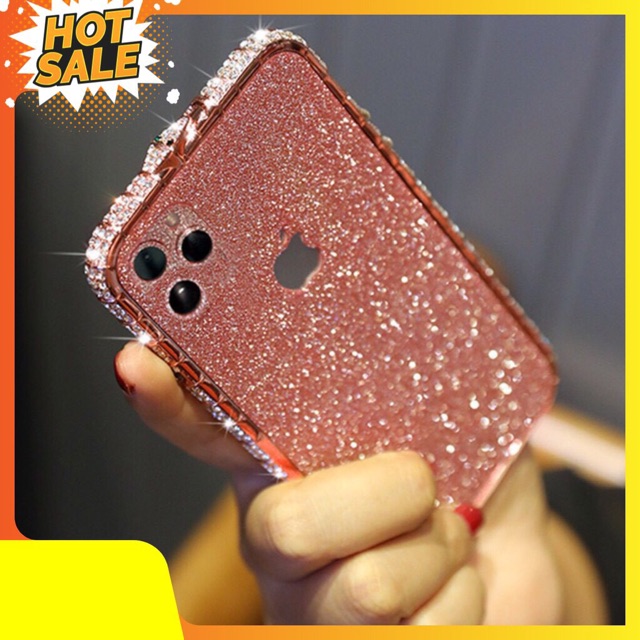 Miếng Dán Kim Tuyến + Ốp Viền Đính Đá Cho Điện Thoại Iphone 11 và 11 Pro Max