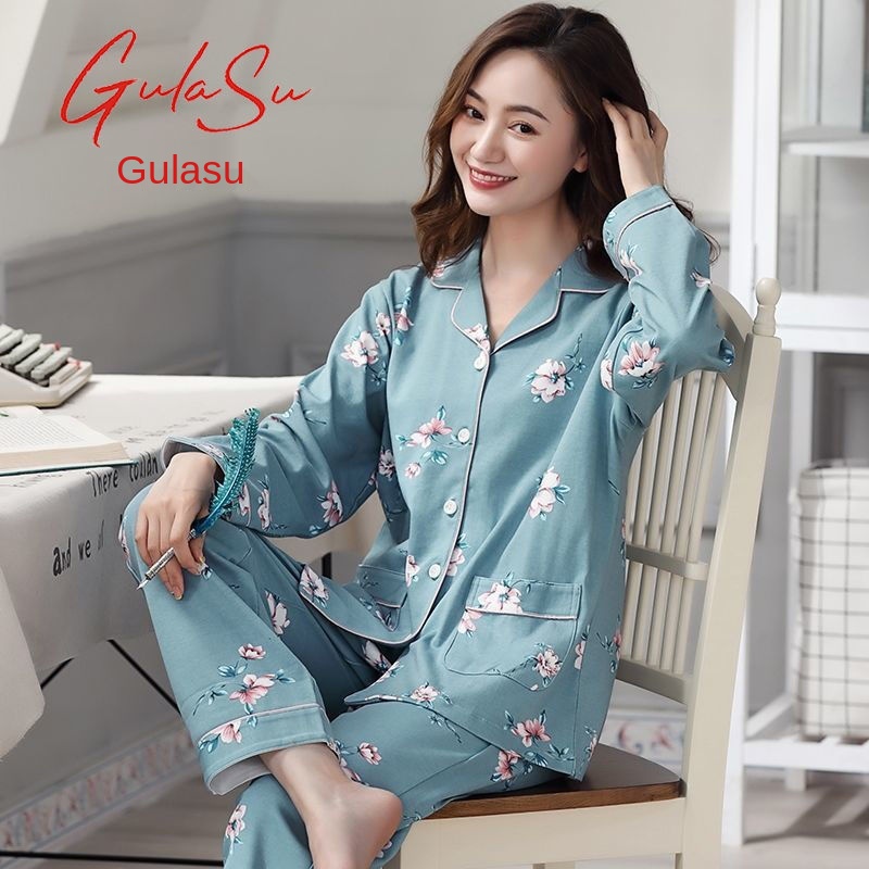 Bộ đồ ngủ nữ xuân thu cotton thuần dài tay phục vụ mẹ trung niên 2021 kiểu mới
