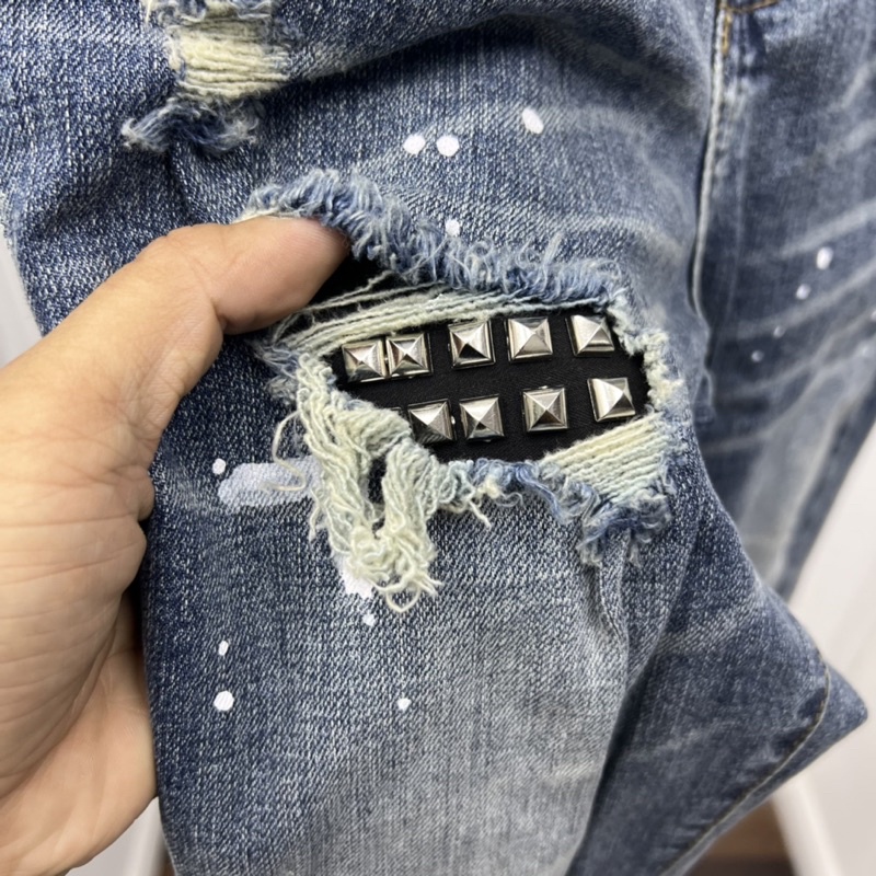 Quần Jean đính đá xanh mài vẩy sơn cực ngầu