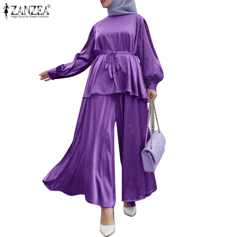 Zanzea Set Áo Tay Phồng + Quần ống rộng Thời Trang Cho Phụ Nữ Hồi Giáo