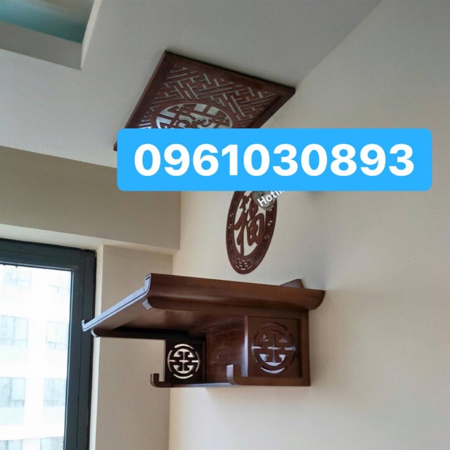 Bàn thờ treo tường gỗ sồi kt 48x89 kèm chắn khói