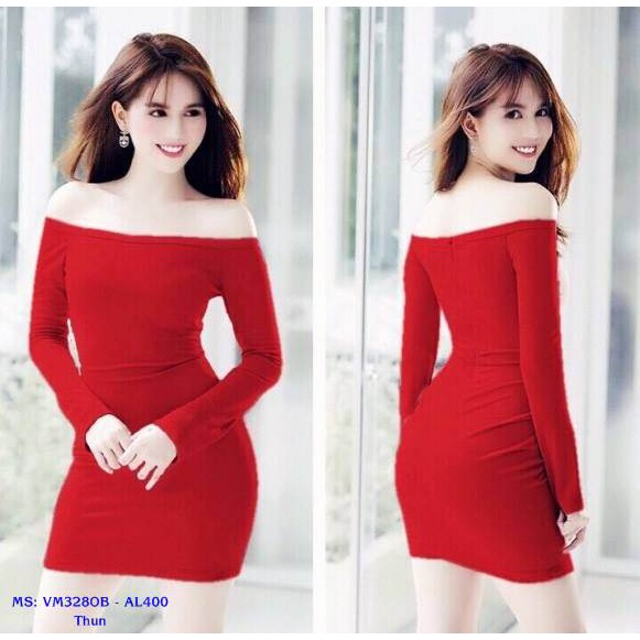 Đầm Ôm Body Ngọc Trinh Vai Ngang Tay Dài