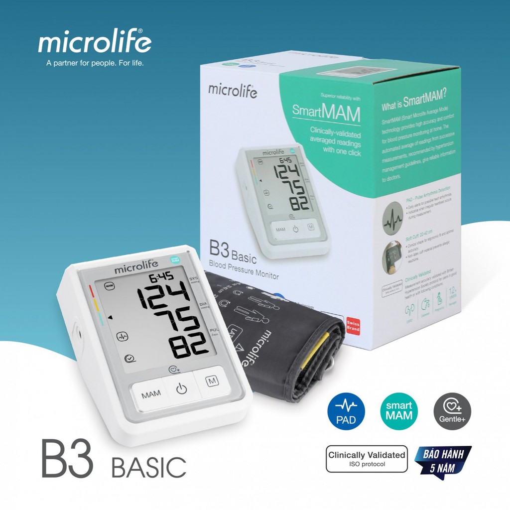 Máy đo huyết áp MICROLIFE B3 Basic công nghệ MAM thông minh đo 2 lần - MEDICAL