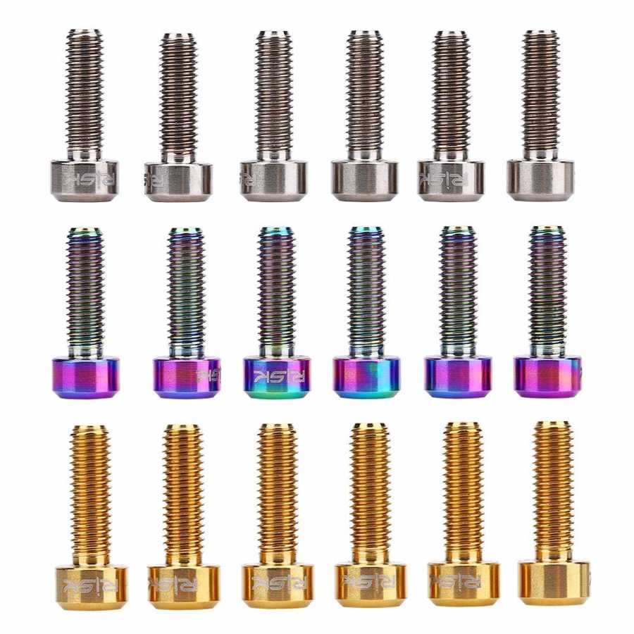 3 Colors 6Pcs Bike Stem Bolts M5*16mm Titanium Alloy Bike Fixed Stem Bolts Mountain Road Fixed Gear Stem Riser Bolts Bike Parts