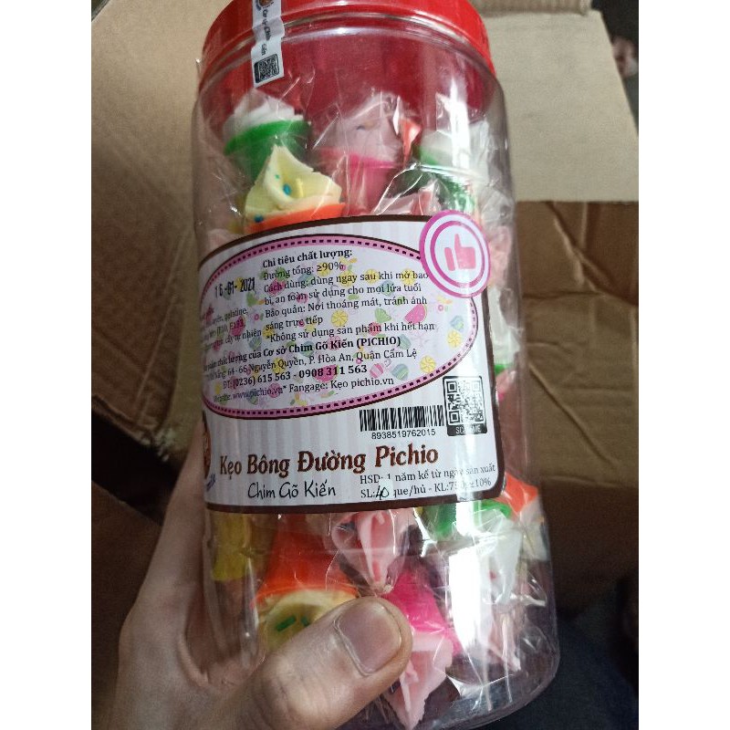 Kẹo mút bông đường pichio hình ốc quế 40 chiếc