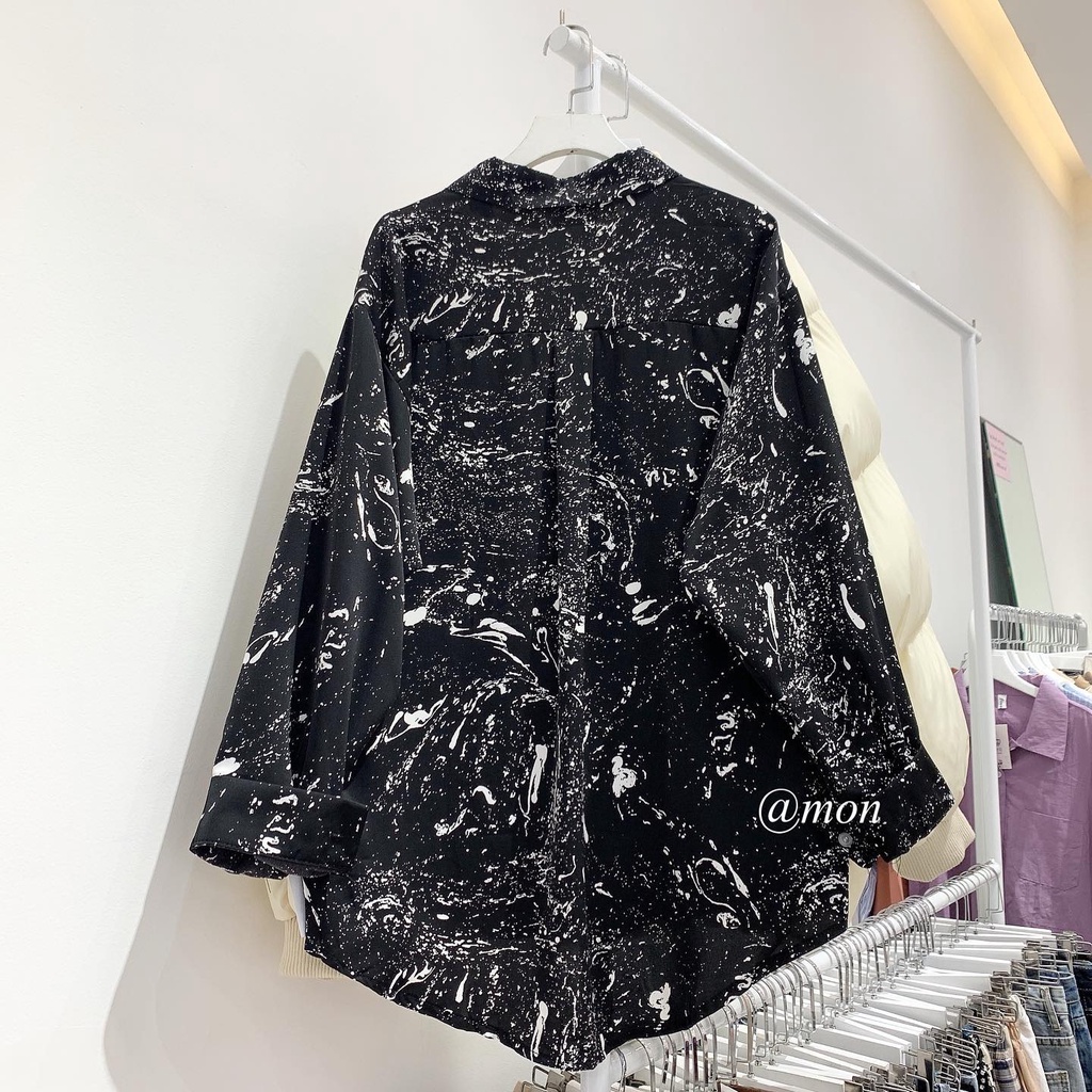 2101616 Áo sơ mi nữ ulzzang thời trang công sở họa tiết vẩy sơn freesize