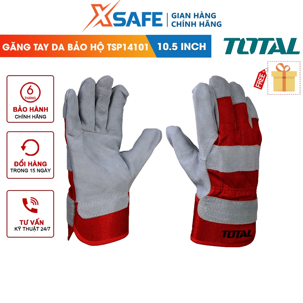 Găng tay da bảo hộ TOTAL TSP14101, găng tay bảo hộ 10.5inch, chất liệu da thật kết hợp vải cotton ngăn tĩnh điện