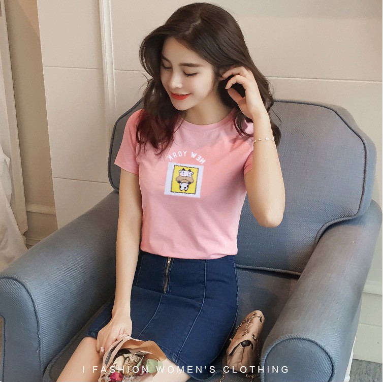 Áo thun thái thêu hình áo thun nữ form vừa | BigBuy360 - bigbuy360.vn