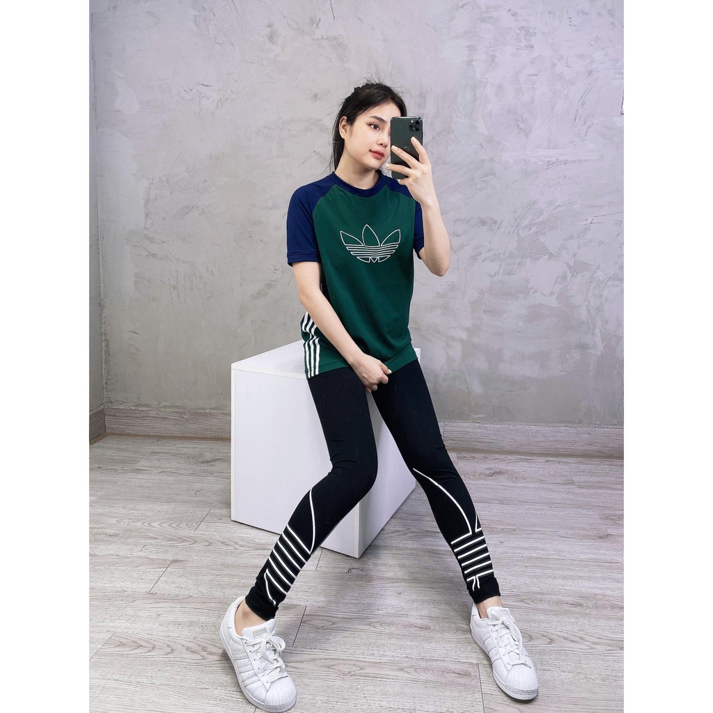 (HÀNG XUẤT XỊN) Quần Legging das logo to 1655 BIG LOGO OUTLINE TREFOIL TIGHTS Made in Cambodia full tag code | BigBuy360 - bigbuy360.vn