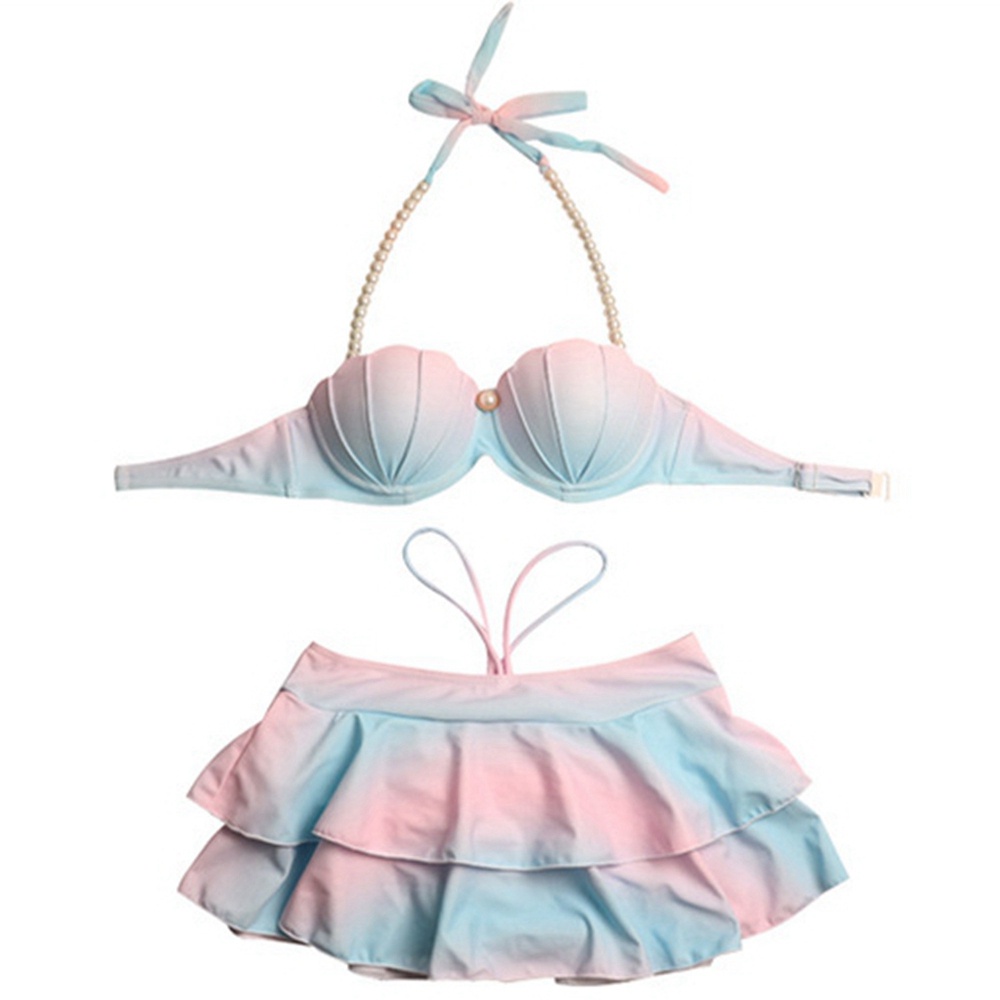 Bộ Đồ Bơi 2 Mảnh Màu Gradient Hình Vỏ Sò + Quần Short Cho Nữ