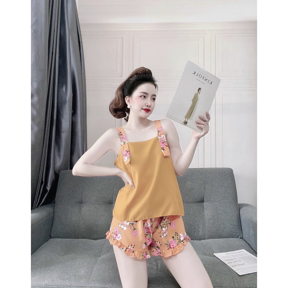 (hình chụp thật)Bộ hai dây vải lụa hàn phối hoa xinh xắn | BigBuy360 - bigbuy360.vn