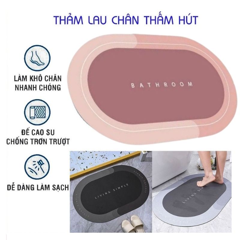 Thảm lau chân nhà tắm nhà bếp thấm nước chống trơn trượt 40x60 cm