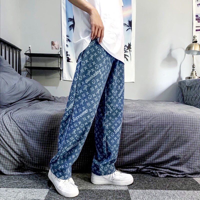 Quần Baggy jean LV-SPO, Ống Suông, Rộng Nam, nữ cá tính phối họa tiết, ❤️Ảnh thật❤️ Shop tự chụp, mẫu [Có sẵn] tại kho | BigBuy360 - bigbuy360.vn