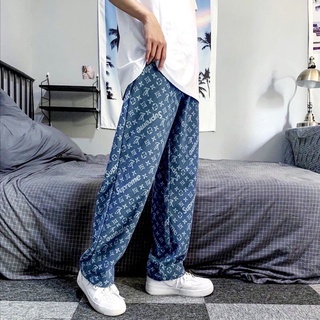 Quần Baggy jean LV-SUP, Ống Suông, Rộng Nam, nữ cá tính phối họa tiết, ❤️Ảnh thật❤️ Shop tự chụp, mẫu [Có sẵn] tại kho