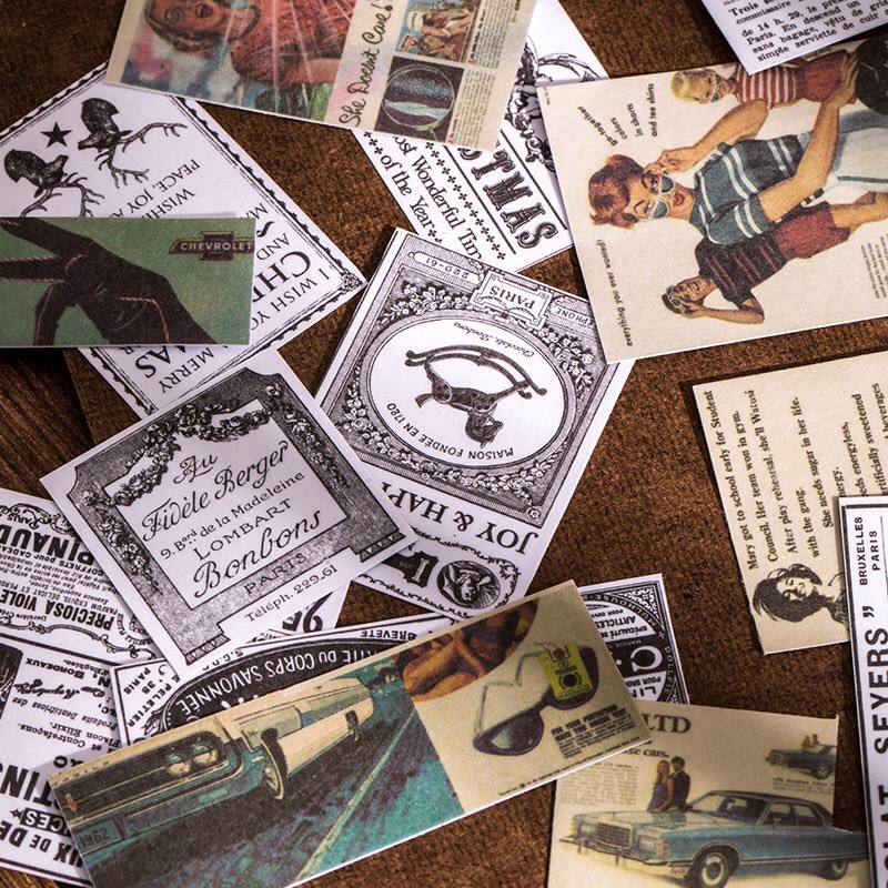 Sticker họa tiết giấy báo cũ trang trí sách ảnh DIY vintage,  bullet journal