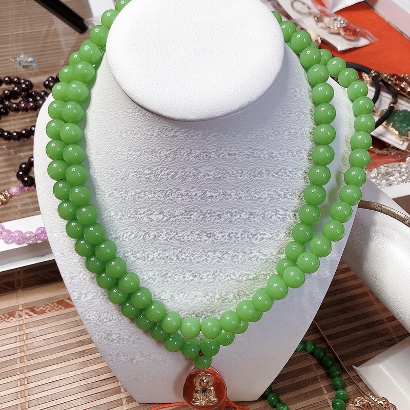 Tràng Hạt Đá Xanh, Trắng Ngọc Cao Cấp 108 Hạt 10li Mặt Phật Bà Quan Âm Dùng Niệm Phật