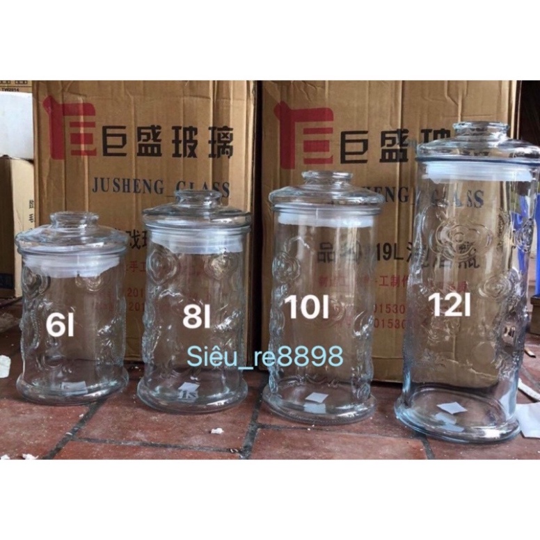 Bình Thuỷ Tinh Ngâm Rượu Trụ Rồng 6 Lít, 8 Lít, 10 Lít, 12 Lít, 15 Lít Có Vòi và Không Vòi
