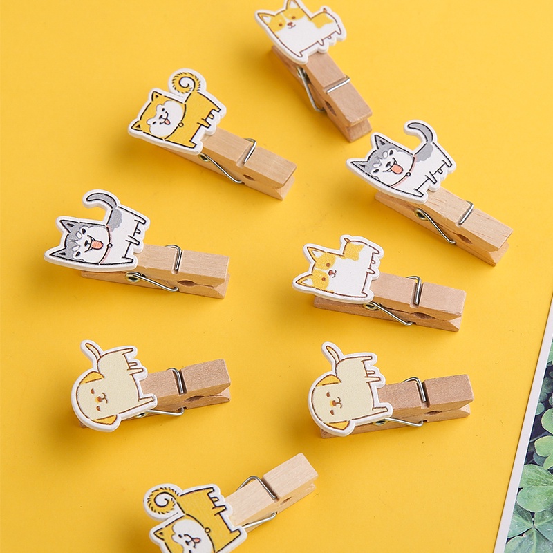 Set 10 Kẹp Giấy Mini Bằng Gỗ Hình Cún Hoạt Hình Thiết Kế Sáng Tạo