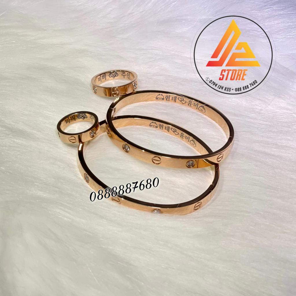 Vòng LOVE 4 kim cương khắc tên theo yêu cầu cặp đôi unisex Titanium