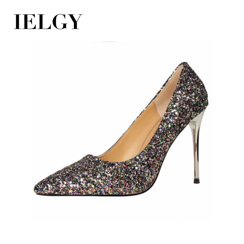 Giày Cao Gót 9.5cm Mũi Nhọn Đính Kim Sa Lấp Lánh Quyến Rũ Thời Trang Cho Nữ