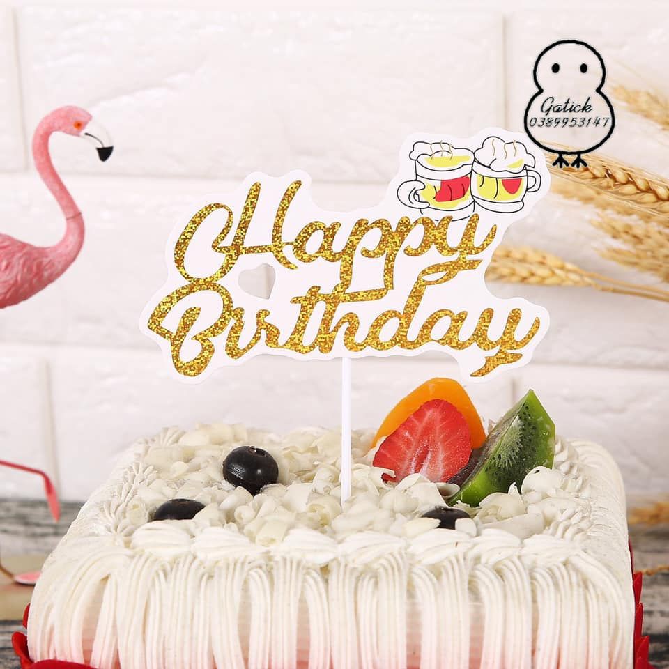 [MỚI] Thẻ cắm happy Birthday Giấy trang trí bánh kem, phụ kiện trang trí bánh sinh nhật, Topper cake