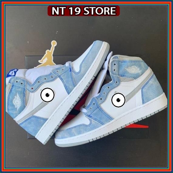 Giày Sneaker Jordan cổ cao Hyper Royal xanh loang nam nữ, Giày Jordan 1 high màu xanh ngọc xanh nỉ bản đẹp full box bill
