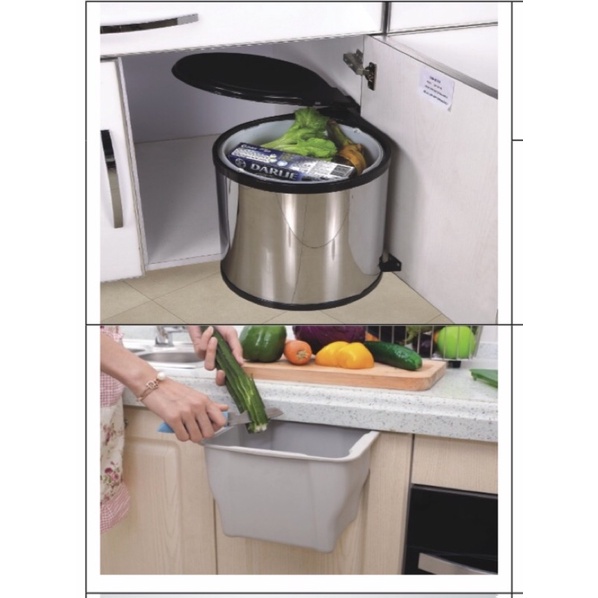Thùng rác inox tròn 14l,9l tự mở cánh, thùng rác rời 5l gắn cánh tủ bếp Starkit