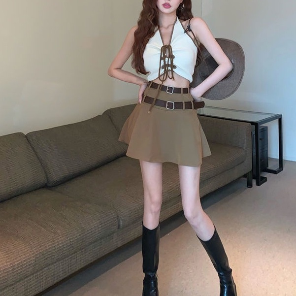 Áo Hai Dây Cổ Yếm Dáng Ngắn 2022 Thời Trang Mùa Hè Quyến Rũ Cho Nữ