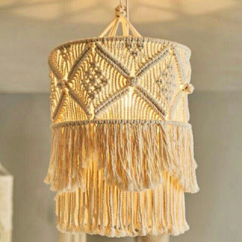 Đèn treo trần Vintage macrame đường kính 30cm x cao 50cm không kèm bóng E27