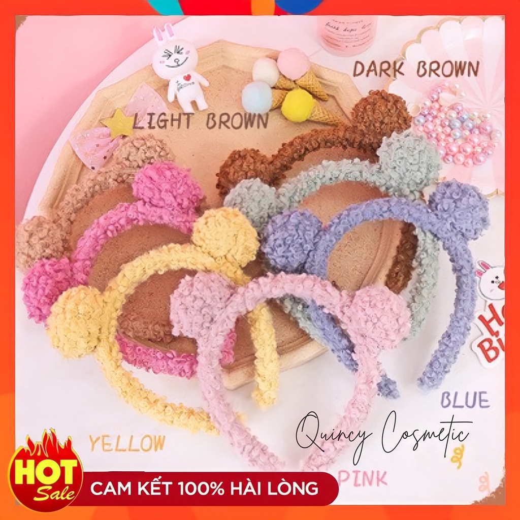 Băng Đô Cài Tóc, Bờm Tóc Lông Cừu Tai Gấu Dễ Thương - Băng Đô Rửa Mặt Trang Điểm Cho Nam Và Nữ QUINCY1141
