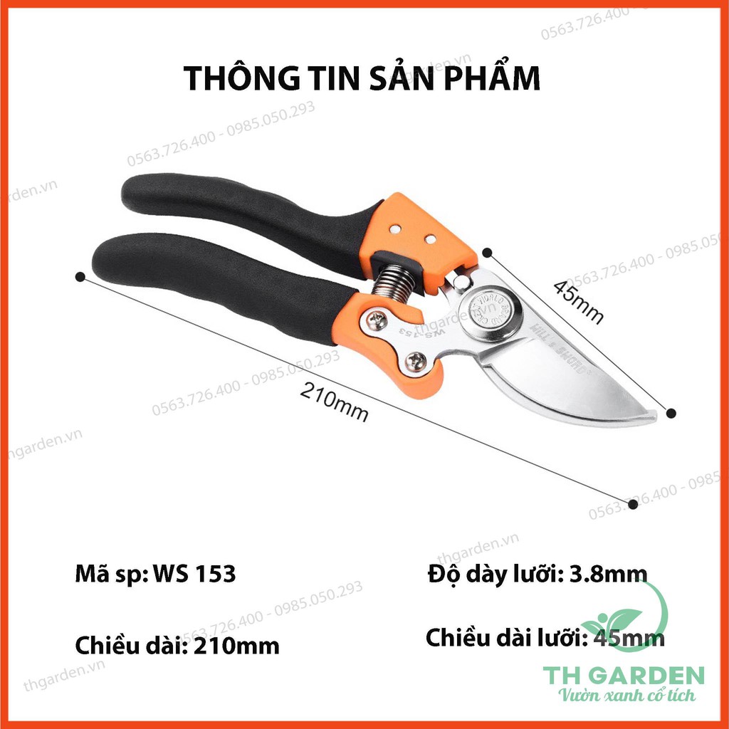 Kéo Cắt Cành Cây Cao Cấp Siêu Sắc Bén TH153 - Tăng 20 Lần Lực Cắt - Thép SK5 Độ Bền Cao - Đạt Độ Cứng HRC60