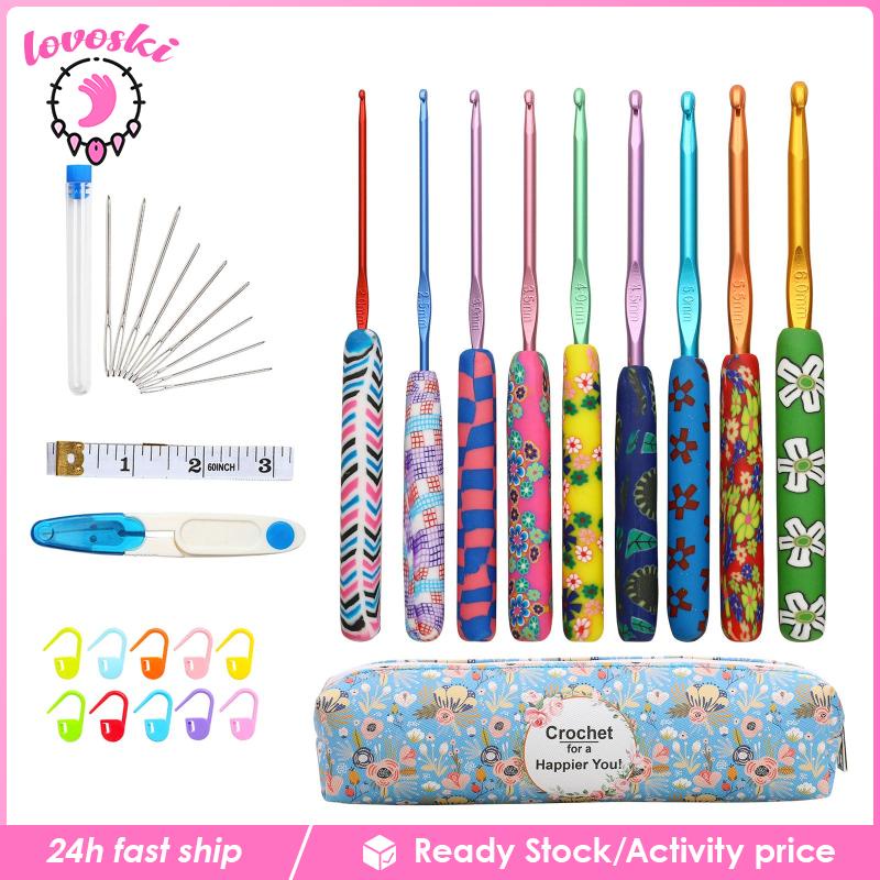 [Lovoski] Bộ 31 Dụng Cụ Đan Móc Len + Hộp Đựng 9 Kích Cỡ Cho Người Mới Bắt Đầu