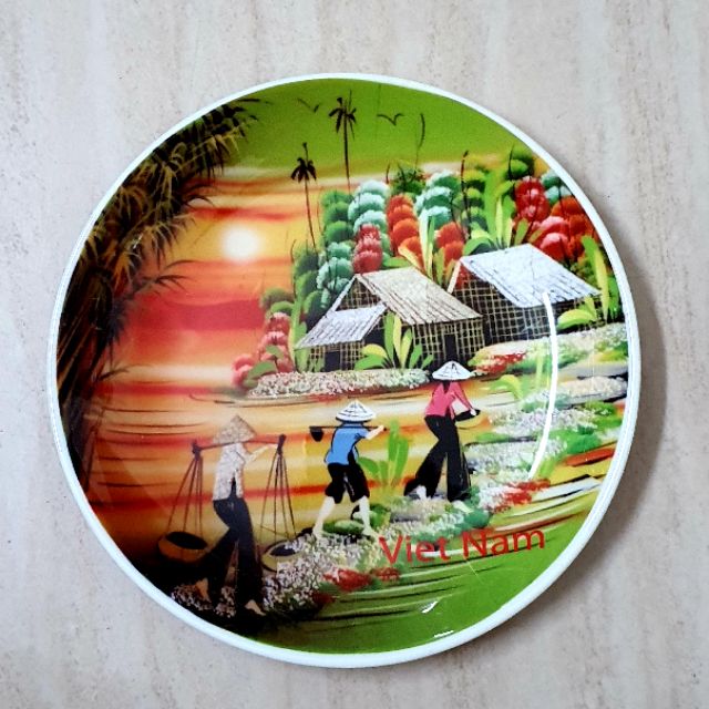 Đĩa Sứ Lưu Niệm In Làng Quê Việt Nam
