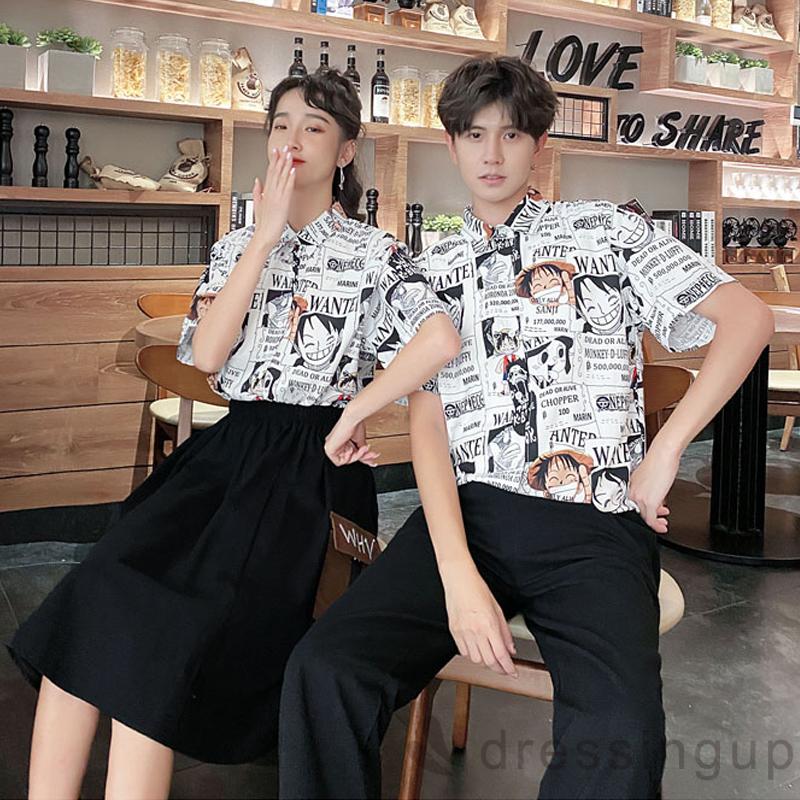 Áo Sơ Mi Ngắn Tay Dáng Rộng In Họa Tiết Hoạt Hình Cá Tính