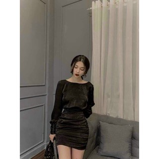 Đâm ôm nữ tay dài cổ tròn thiết kế hở lưng dễ thương