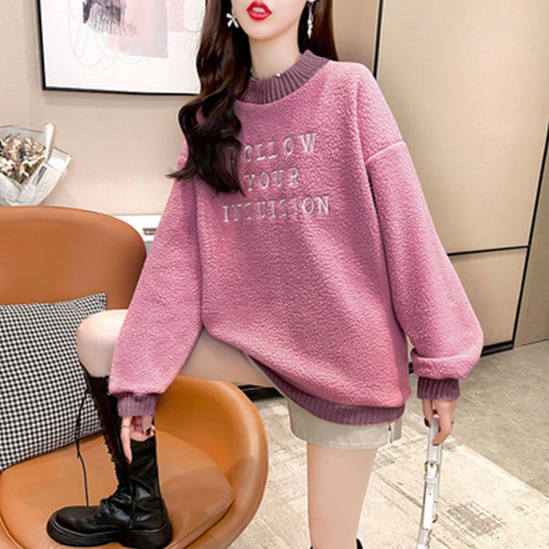 Áo Len Cashmere Tay Dài Cổ Tròn Dáng Rộng In Chữ Thời Trang Mùa Đông Cho Mẹ Bầu