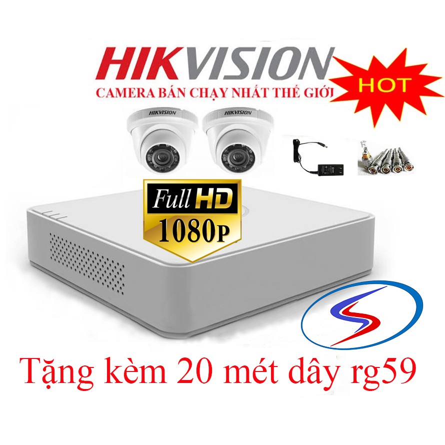 Trọn bộ camera hikvision 2 mắt CHẤT LƯỢNG FULL HD 1080P