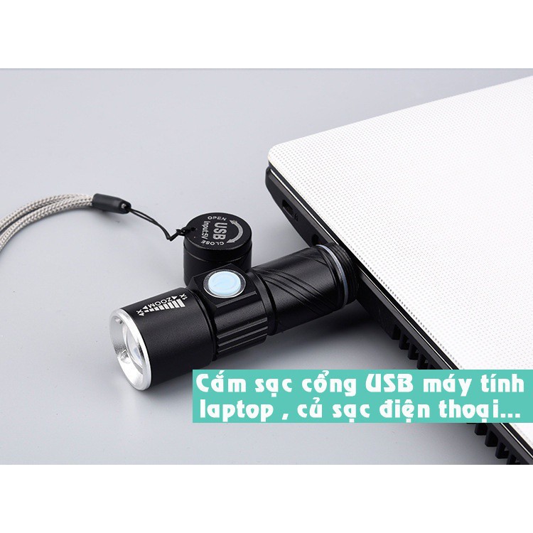 Sale Sỉ-Đèn pin siêu sáng XML-T6 mini Zoom sạc USB tích hợp điện,đèn pin cầm tay nhỏ gọn, đèn led chống nước