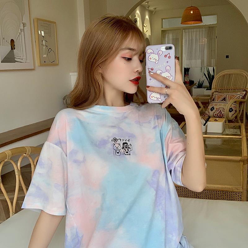 SUXI Áo Thun Tay Ngắn Cổ Tròn Thiết Kế Dáng Rộng Che Khuyết Điểm