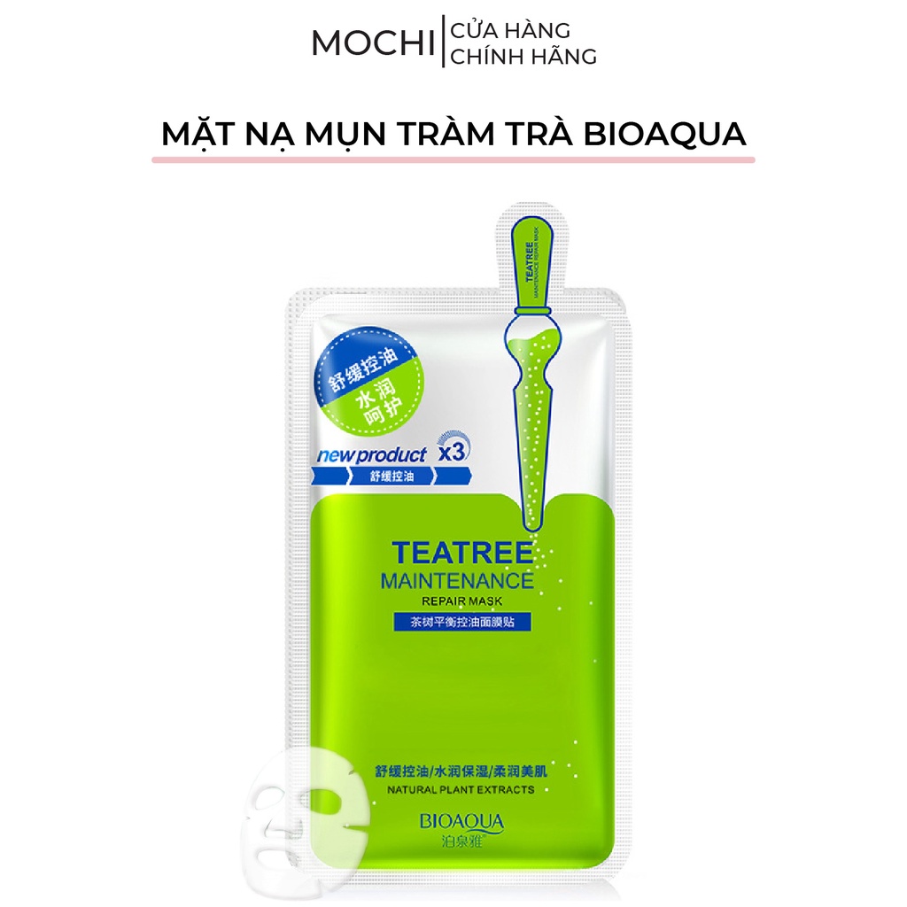 Mặt Nạ Tràm Trà Xanh Giảm Mụn Da Dầu l Dưỡng Trắng Da Mask Giấy Đắp Mặt Teatree Acne Bioaqua Nội Địa Trung MOCHI SHOP