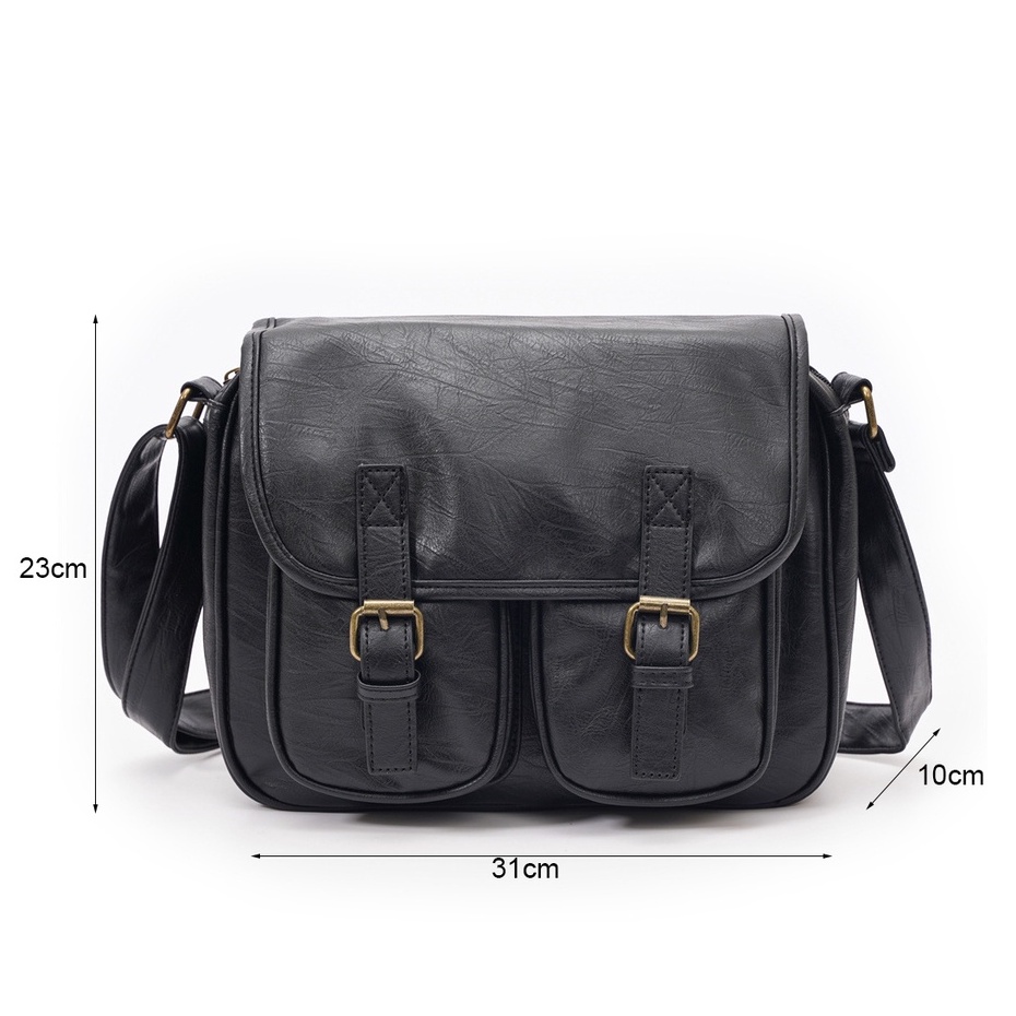 Túi đeo chéo da bóng khóa kiểu dáng basic gài đa năng dễ sử dụng