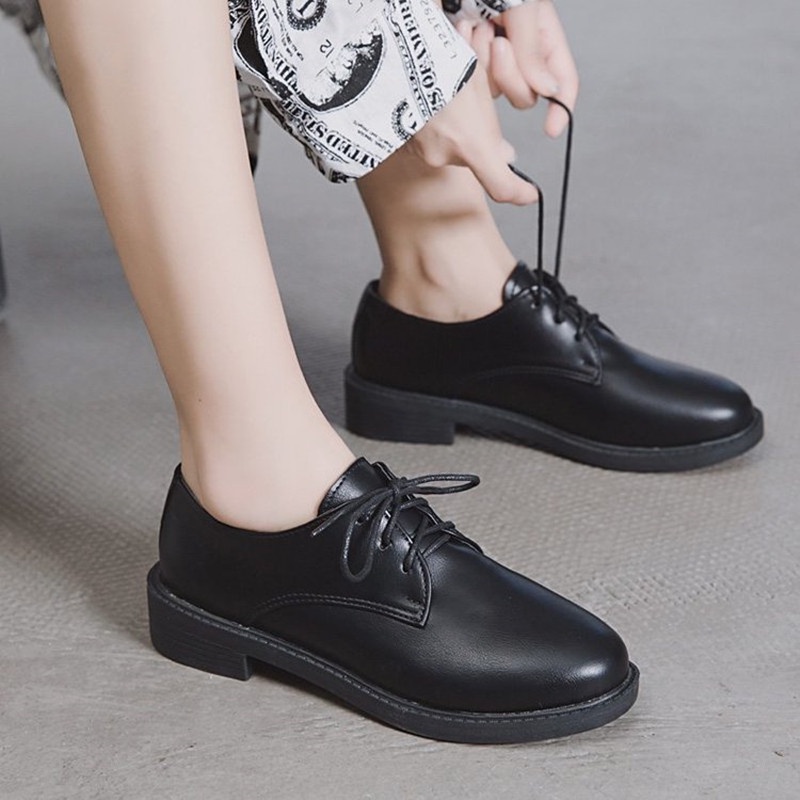 South Korea Ins Retro Black Matte Small Leather Shoe Sens Female Students Wild Ulzzang British Wind Strap Single Shoes A