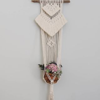 Dây đan Macramé treo chậu cây, treo tường trang trí - Mẫu tua rua