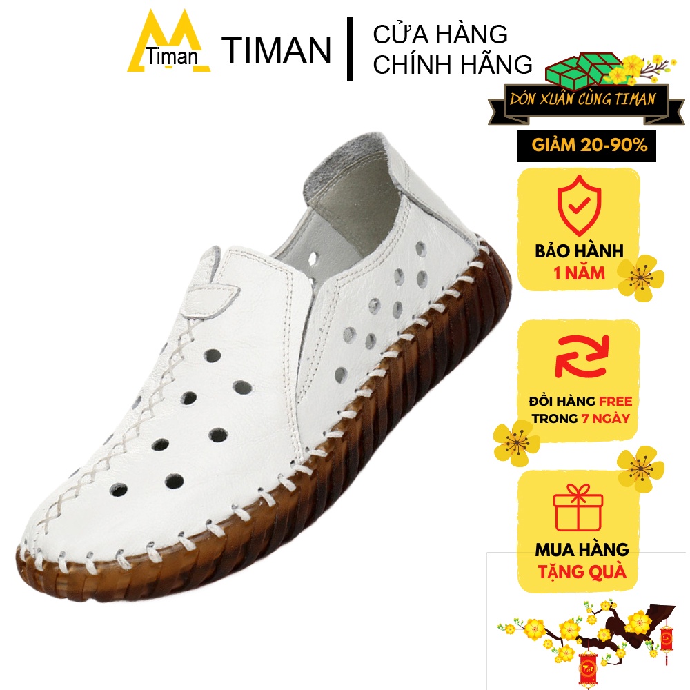 Giày lười slip on nữ da thật chính hãng cao cấp TIMAN BB56 bền bỉ nhẹ nhàng năng động tiện lợi