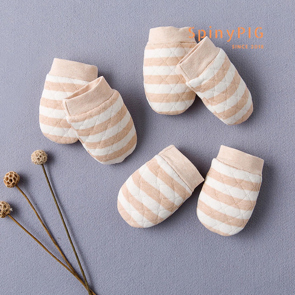 Set 3 đôi bao tay sơ sinh COTTON HỮU CƠ TỰ NHIÊN không chất tẩy nhuộm an toàn cho bé