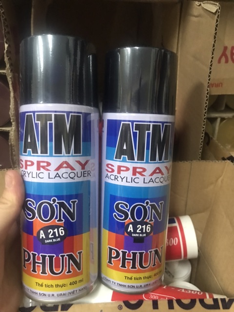 Sơn phun ATM màu xanh đen Dark Blue A216, sơn xịt xanh đen