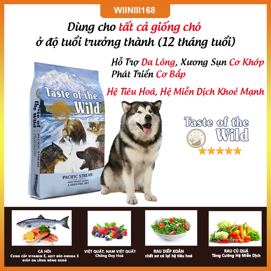 Thức Ăn Cho Chó Alaska Taste Of The Wild Bao 500g - Pacific Stream Cá Hồi Xông Khói, Rau Củ Quả